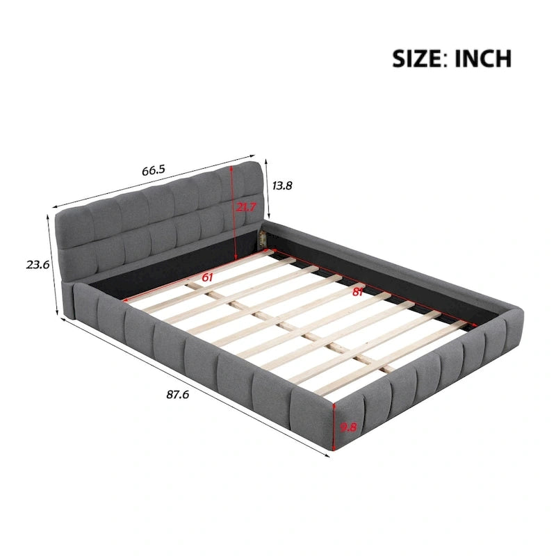 Queen Size Upholstered Platform Bed with Thick Fabric, Grounded Bed with Solid Frame