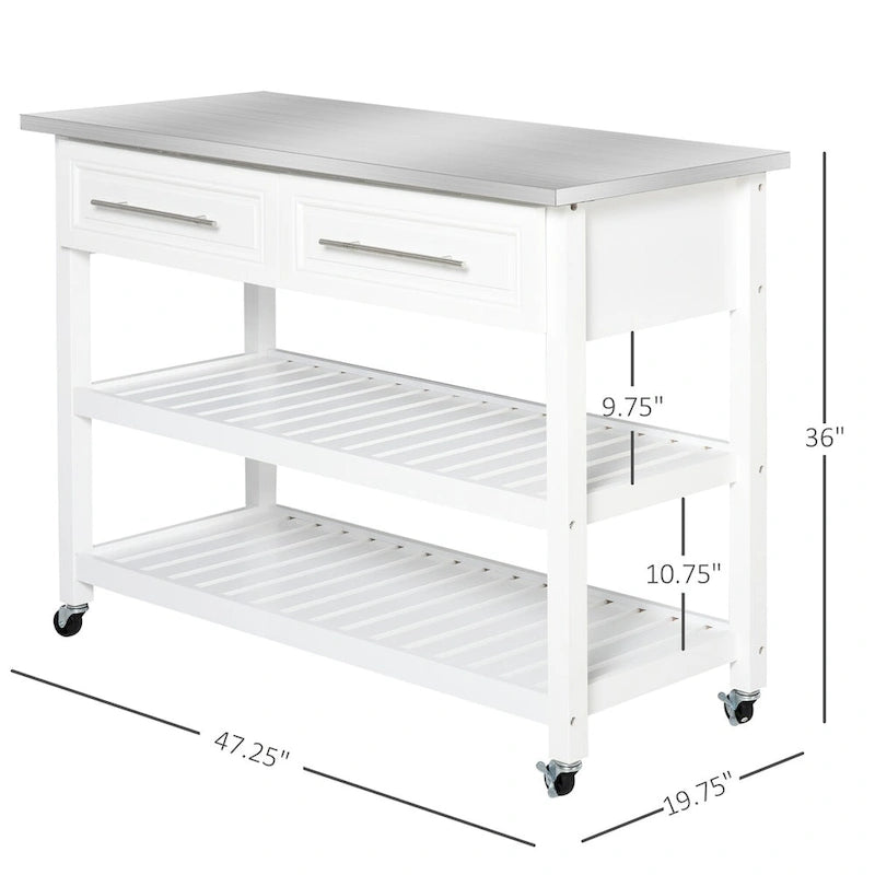 Kitchen Island with Stainless Steel Top