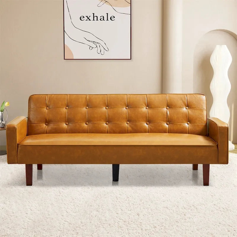 Sofa Bed, Couch Bed, Faux Leather Love Seats Sofa Futons, Loveseat Sleeper Bed For Living Room, Guest