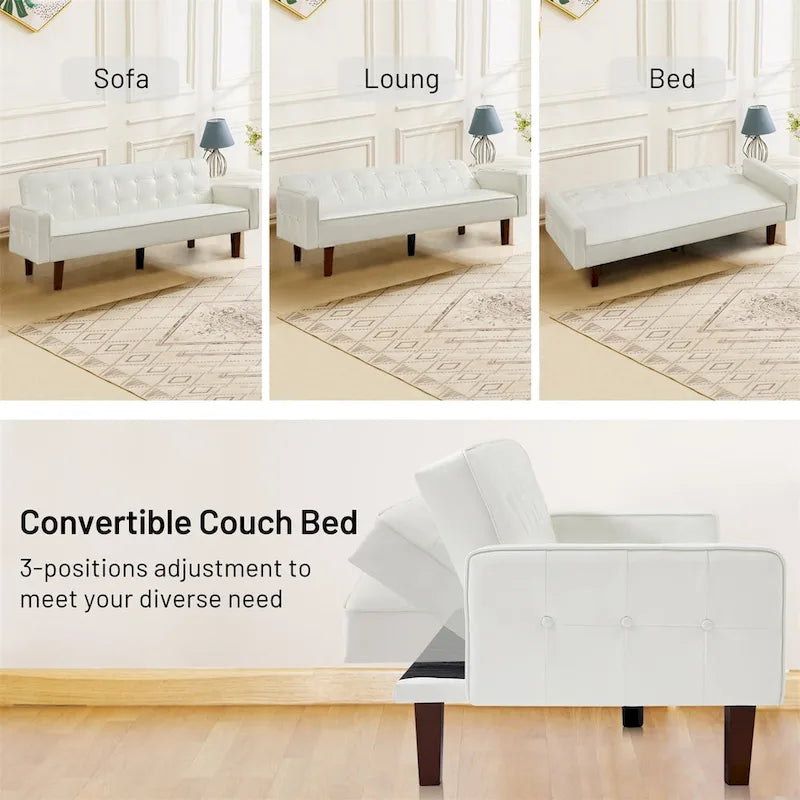 Sofa Bed, Couch Bed, Faux Leather Love Seats Sofa Futons, Loveseat Sleeper Bed For Living Room, Guest