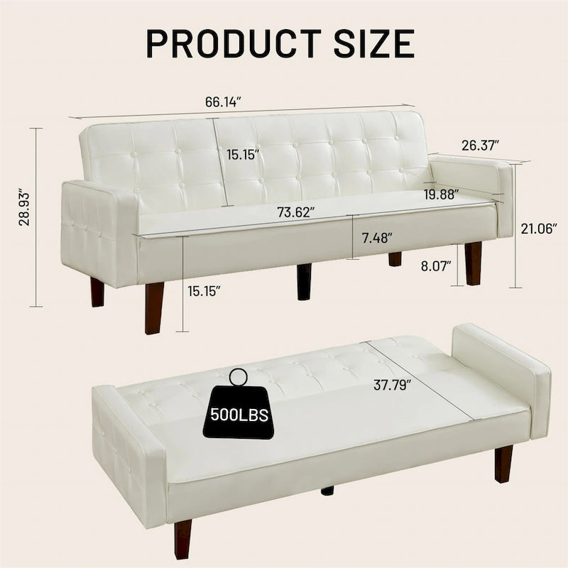 Sofa Bed, Couch Bed, Faux Leather Love Seats Sofa Futons, Loveseat Sleeper Bed For Living Room, Guest