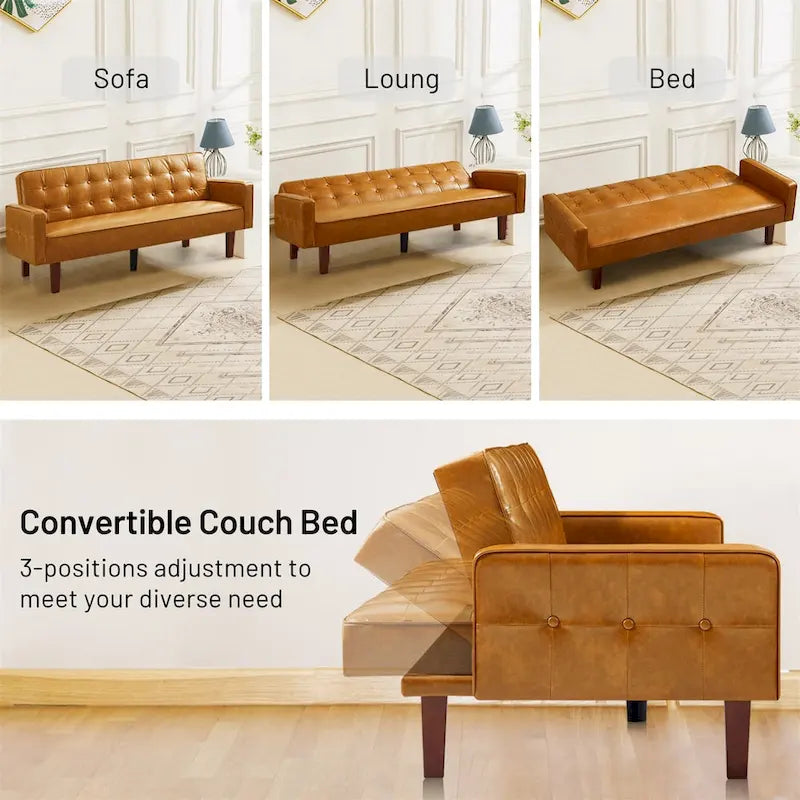 Sofa Bed, Couch Bed, Faux Leather Love Seats Sofa Futons, Loveseat Sleeper Bed For Living Room, Guest