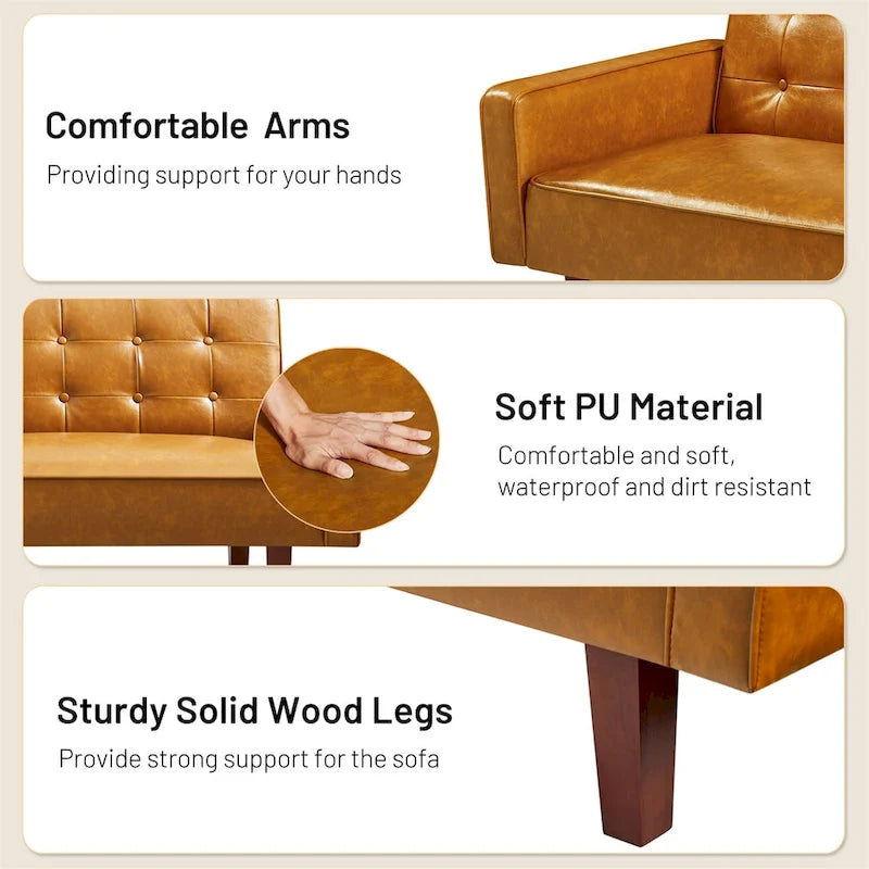 Sofa Bed, Couch Bed, Faux Leather Love Seats Sofa Futons, Loveseat Sleeper Bed For Living Room, Guest