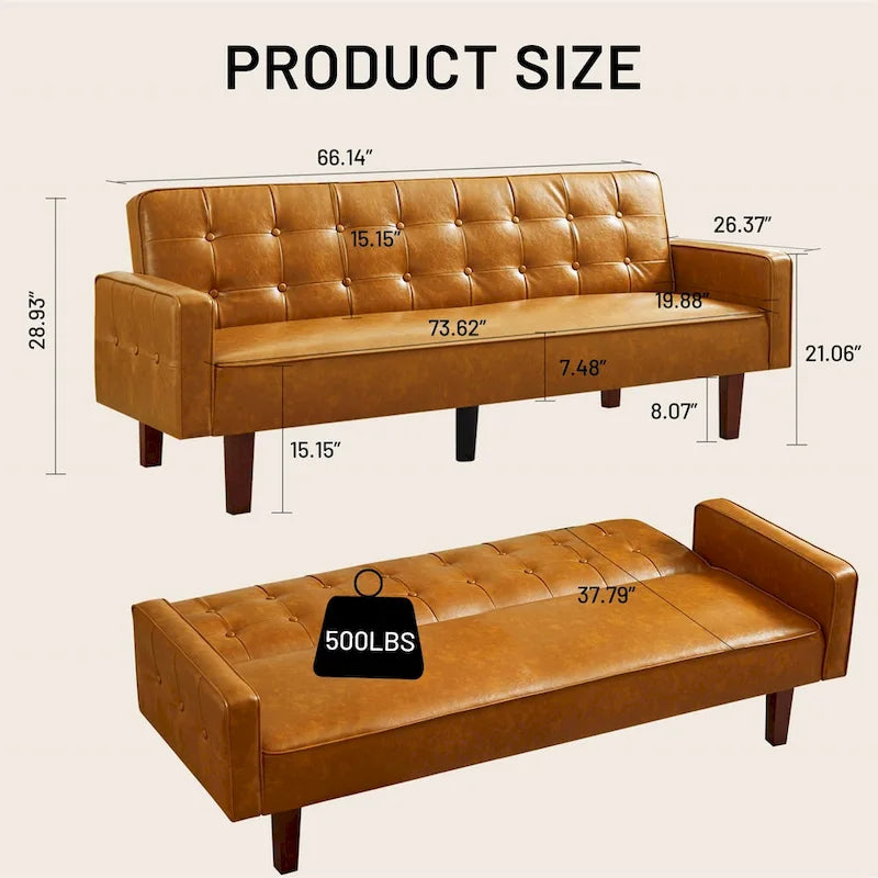 Sofa Bed, Couch Bed, Faux Leather Love Seats Sofa Futons, Loveseat Sleeper Bed For Living Room, Guest