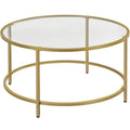 Round Coffee Table Glass-Top Sofa Table for Living Room
