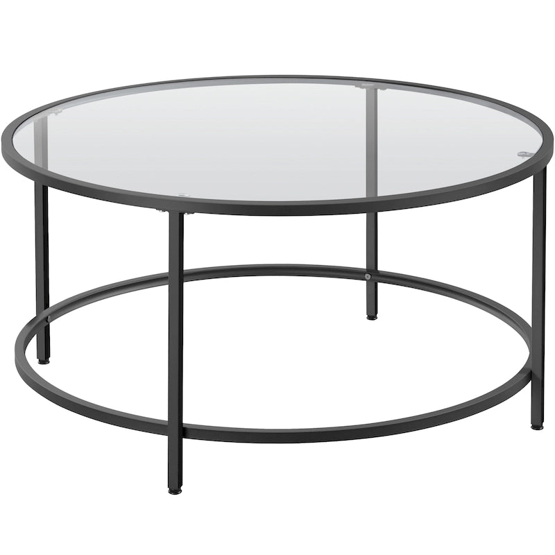 Round Coffee Table Glass-Top Sofa Table for Living Room