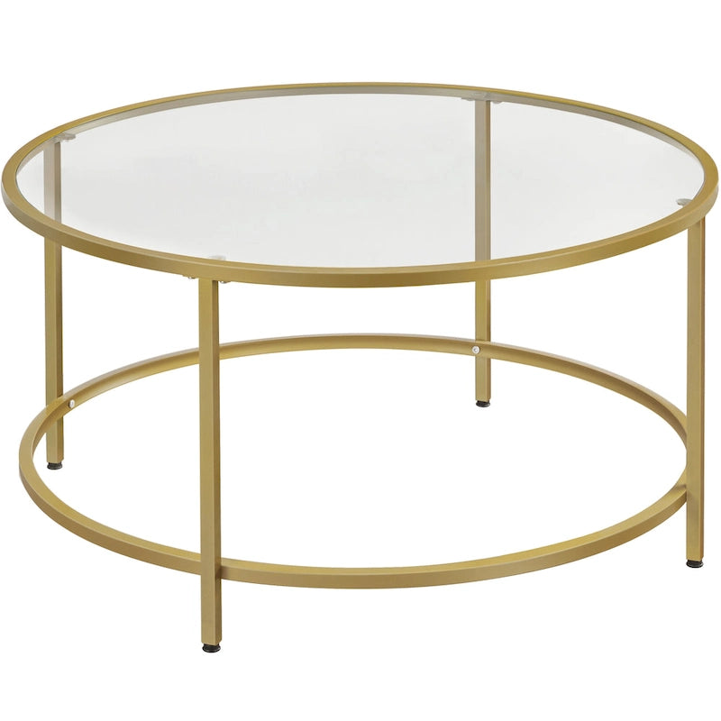 Round Coffee Table Glass-Top Sofa Table for Living Room