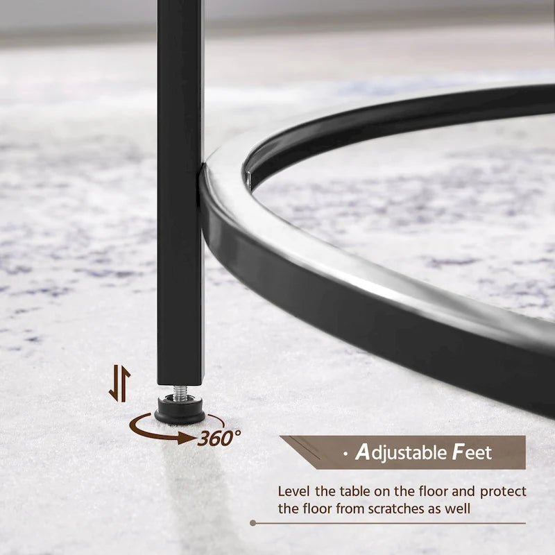Round Coffee Table Glass-Top Sofa Table for Living Room