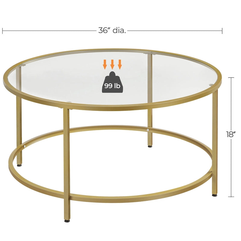 Round Coffee Table Glass-Top Sofa Table for Living Room