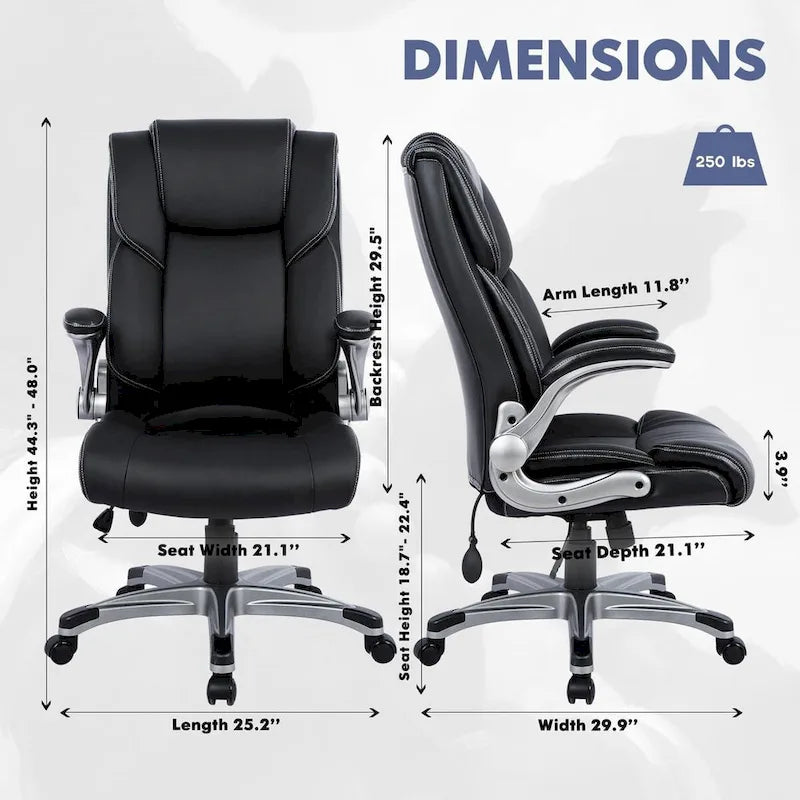 High Back Executive Office Chair with Padded Flip-up Arms, Adjustable Tilt Lock, Swivel Rolling Chair for Adult Working Study