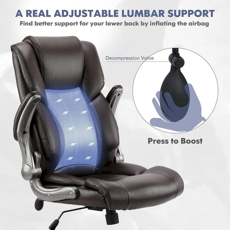 High Back Executive Office Chair with Padded Flip-up Arms, Adjustable Tilt Lock, Swivel Rolling Chair for Adult Working Study
