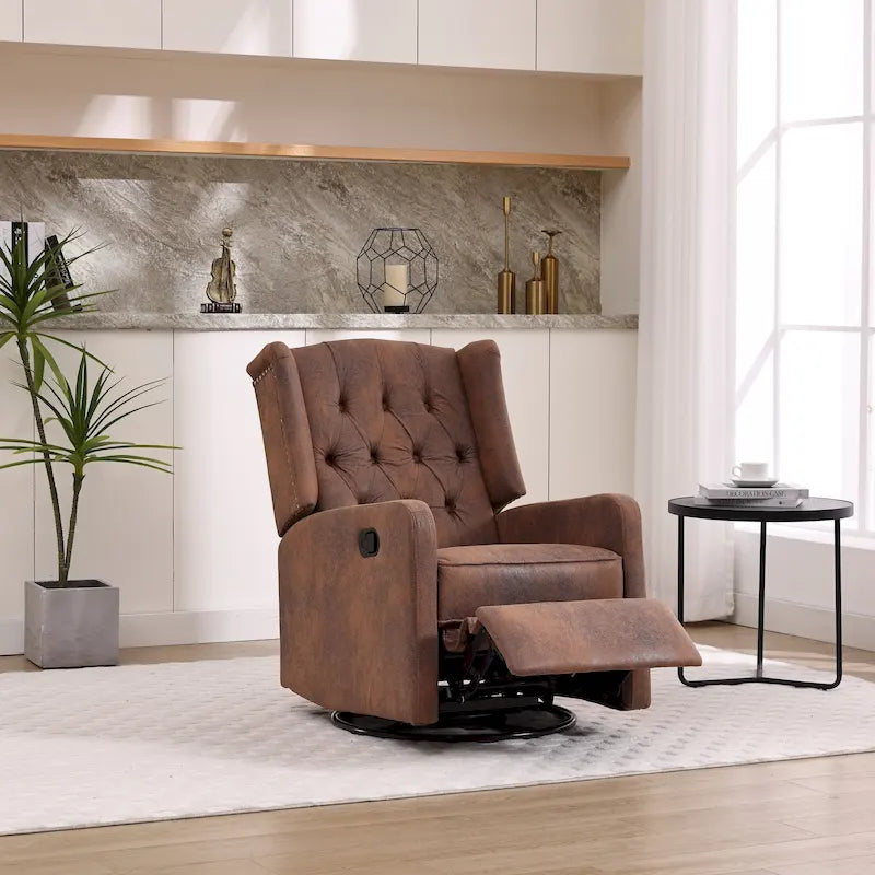 Upholstered 360 Degree Swivel Rocking Recliner Chair for Bedroom,Living Room