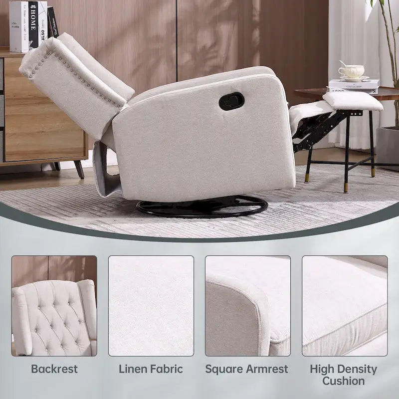 Upholstered 360 Degree Swivel Rocking Recliner Chair for Bedroom,Living Room
