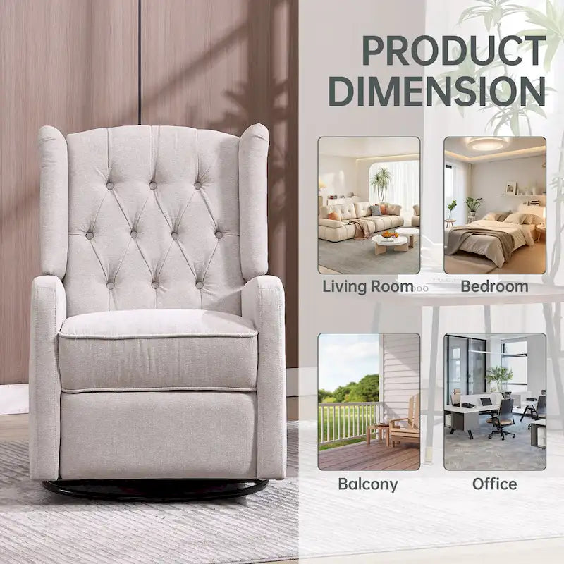 Upholstered 360 Degree Swivel Rocking Recliner Chair for Bedroom,Living Room