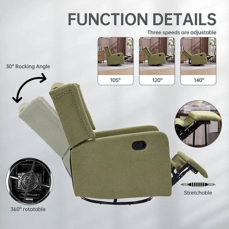 Upholstered 360 Degree Swivel Rocking Recliner Chair for Bedroom,Living Room