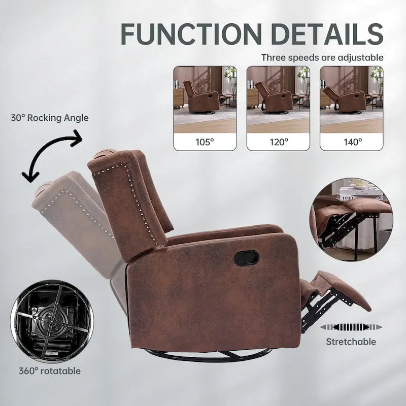 Upholstered 360 Degree Swivel Rocking Recliner Chair for Bedroom,Living Room