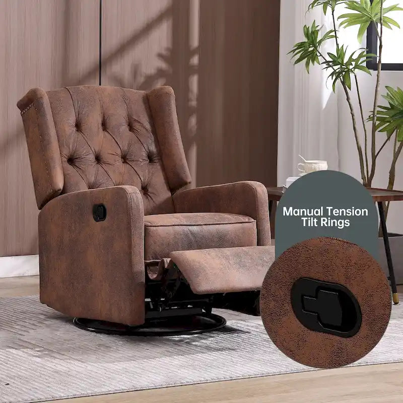 Upholstered 360 Degree Swivel Rocking Recliner Chair for Bedroom,Living Room