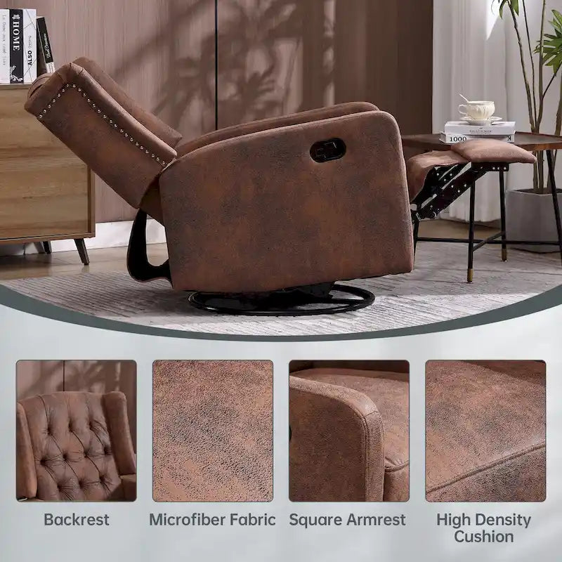 Upholstered 360 Degree Swivel Rocking Recliner Chair for Bedroom,Living Room