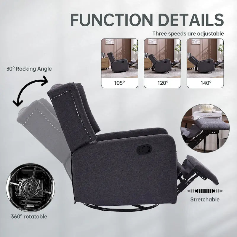 Upholstered 360 Degree Swivel Rocking Recliner Chair for Bedroom,Living Room