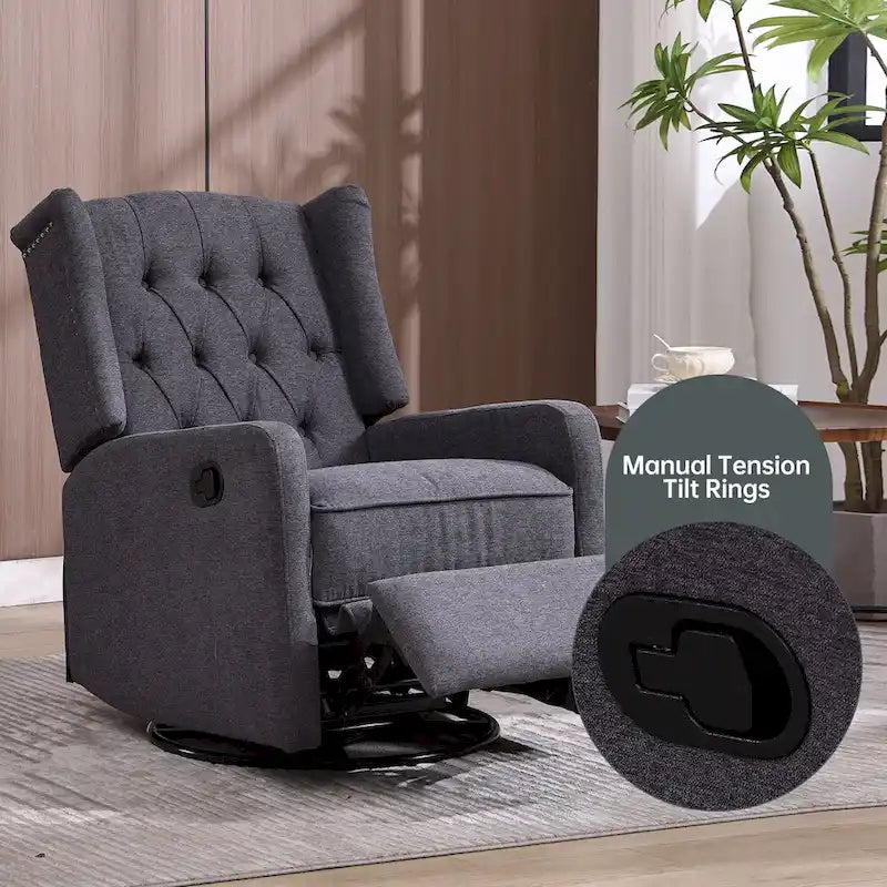 Upholstered 360 Degree Swivel Rocking Recliner Chair for Bedroom,Living Room
