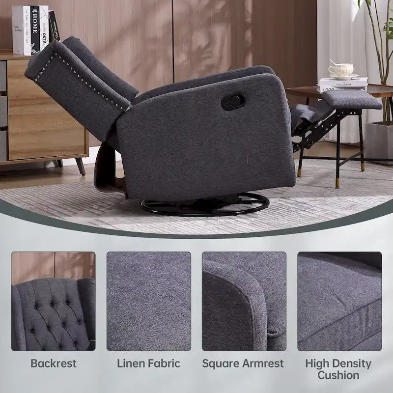 Upholstered 360 Degree Swivel Rocking Recliner Chair for Bedroom,Living Room